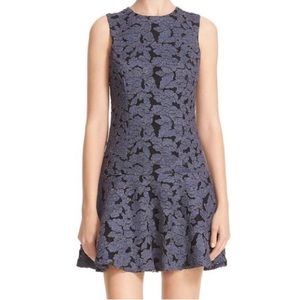 Alice + Olivia Fonda Floral-Lace Drop-Waist Dress in Blue Size 6